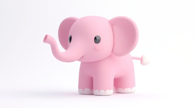 Adorable pink cartoon elephant, 3D render on white background.