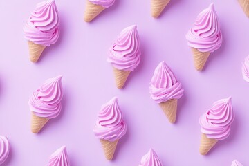 Poster - A pattern of delightful pink ice cream cones arranged on a matching pastel backdrop creates a sweet and visually appealing scene.