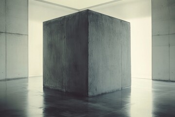 Fototapete - Monolithic Cube: A study in texture, form, and light within a minimalist architectural space, challenging perception and inviting introspection.