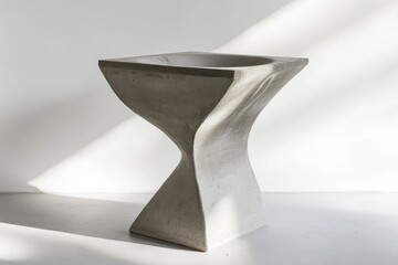 Poster - Unique concrete sculpture with a geometric, twisted design, illuminated by natural light. A blend of art and modern architecture.