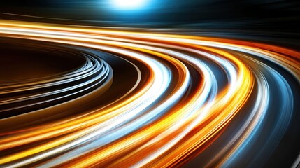 Wall Mural - Abstract light trails forming a curving path through darkness.