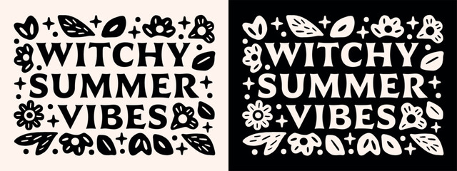 Wall Mural - witchy witches summer vibes witch spiritual girls trip vacation floral retro whimsical flowers black