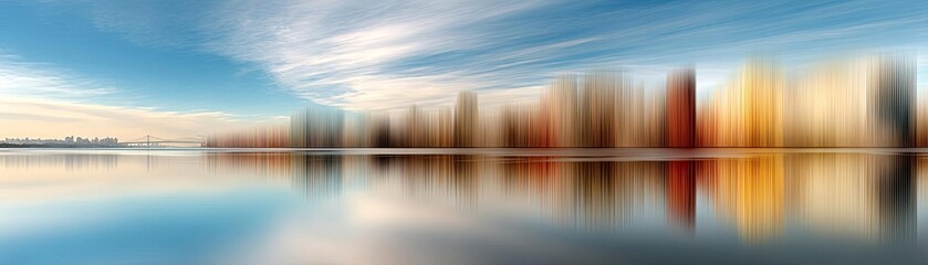 Poster - Raindrop on a window featuring sad city mood and water texture concept. A beautiful sunset reflecting on urban skyline and water surface.