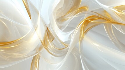 Poster - Elegant abstract business backdrop, white and gold color theme, flowing ribbons and layered transparent shapes, luxury corporate aesthetic, high detail, no human figures
