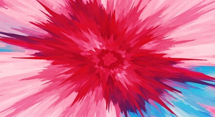 Poster - Abstract explosion of vibrant red and pink colors radiating outwards, artistic watercolor design with dynamic brushstrokes creating a stunning visual effect