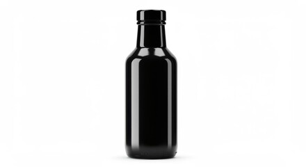 Poster - A sleek black bottle standing upright against a plain white background in a studio setting