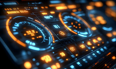 Poster - Futuristic digital interface panel with glowing displays