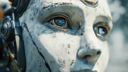 Aufkleber - Close-up of a weathered robotic face