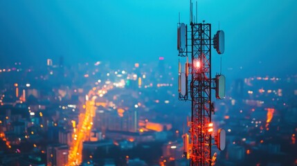 Aufkleber - Communication tower above a city at night