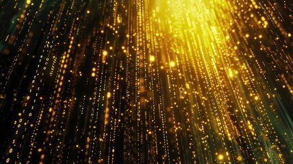 Poster - Abstract digital art with geometric shapes and vibrant colors. Digital artwork of glowing golden glittering with black background. Futuristic and dynamic background. Background for wallpaper. AIG53.