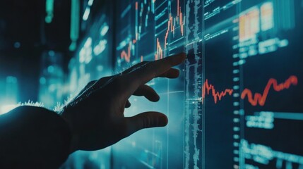 Poster - hand interacting with financial data on a large screen