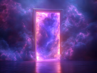 Poster - Glowing portal door in neon light