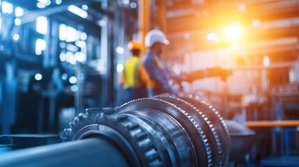 Aufkleber - Industrial machinery in a large factory. Two workers in the background