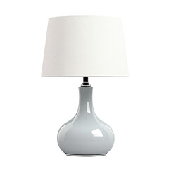 Poster - Elegant white ceramic table lamp with a classic rounded base and a simple white fabric lampshade, ideal for modern and minimalist interior lighting decor