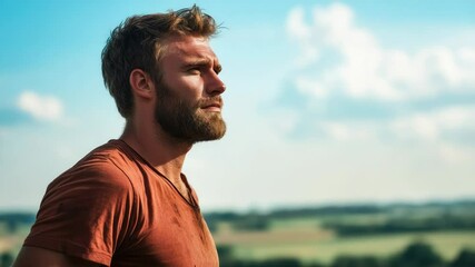 Poster - A person with a long beard stands in a green field, likely a rustic or natural environment