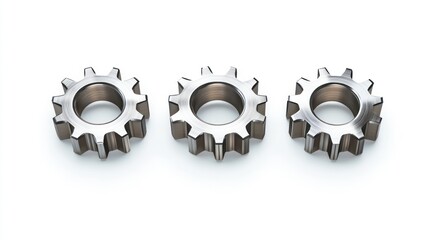 Aufkleber - Three metal gears arranged in a horizontal row against a white background