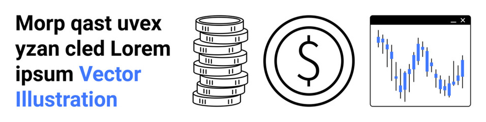 Poster - stacked coins, dollar symbol, and financial chart represent money, finance, investment, and market a