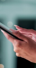 Aufkleber - Woman, scroll and tablet in hands for finance, email draft and business account in office at night. Late work, employee and chart on tech screen with interaction for financial planning for accounting