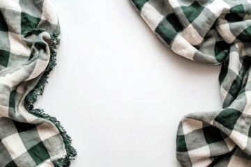 Leinwandbilder - Checkered fabric draped, forming a frame on white background  Fringed edges