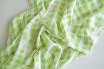 Aufkleber - Light green and white checkered fabric draped  Wrinkled, flowing fabric