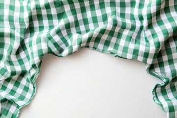Fototapete - Green and white checkered cloth draped on a white surface  Draped fabric creates a border