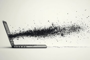 Poster - Creative visualization illustrates digital transformation by depicting data flow from a laptop in a modern art style