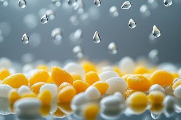 Poster - Vibrant texture is created around midday light as colorful particles and fibers combine on a gray surface