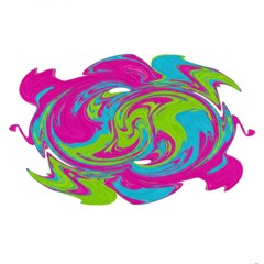 Poster - Abstract swirling design with pink green and blue colors on a white background art piece
