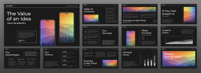 Wall Mural - Modern Powerpoint presentation template. Use for creative Keynote presentation background, brochure cover design, brand guidelines, pitch deck, landing page, annual report, company profile.