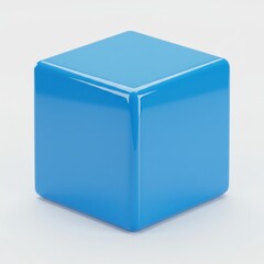 Poster - A glossy light blue cube with rounded edges casting a shadow on a white surface background view