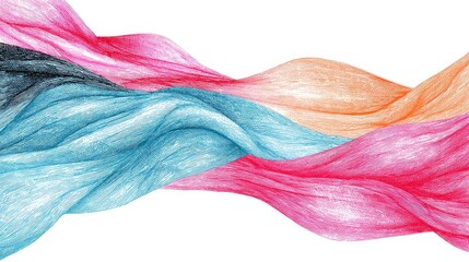 Poster - Abstract Colorful Fabric Flow - Swirling, flowing fabric in shades of pink, teal, and orange. Perfect for design backgrounds and textiles