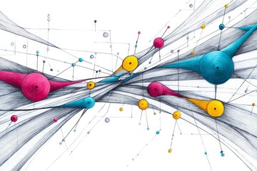 Poster - Abstract Network Connections - Colorful abstract artwork depicting interconnected nodes and flowing lines, suggesting network connectivity and data flow