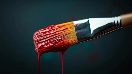 Poster - Paintbrush is dripping with red and yellow paint