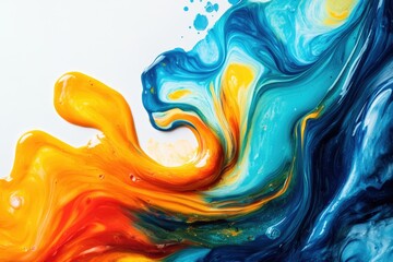 Aufkleber - Abstract artwork featuring vibrant swirls of orange, yellow, and blue paint, creating a dynamic and fluid composition.