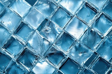 Poster - Close-up shot of many translucent ice cubes arranged in a grid pattern.