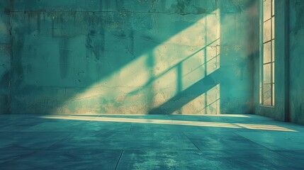 Poster - Sunlight Streams Through Window Casting Shadows on Grungy Industrial Wall