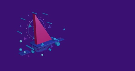 Poster - pink right triangle symbol on a pedestal of abstract geometric shapes floating in the air. abstract 