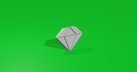 Poster - Isolated realistic white diamond symbol front view with shadow. 3d illustration on green chroma key background