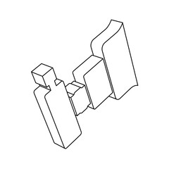 Poster - the outline of a large camera symbol is made with black lines. 3d view of the object in perspective.