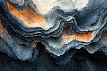 Aufkleber - Layered rock formation with swirling, undulating patterns in shades of gray, blue, and orange.