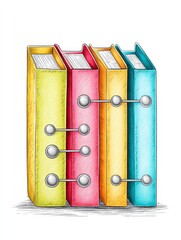 Poster - Colorful Connected Folders Illustration - Engraving sketch illustration of four colorful folders connected together, symbolizing teamwork, organization, data connection, information sharing