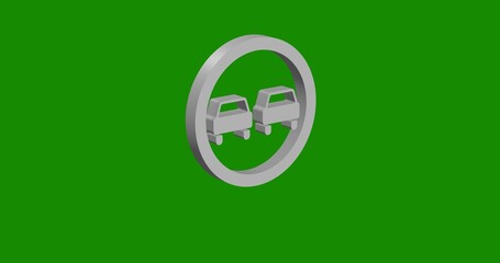 Poster - Isolated realistic white no overtaking sign front view with shadow. 3d illustration on green chroma key background