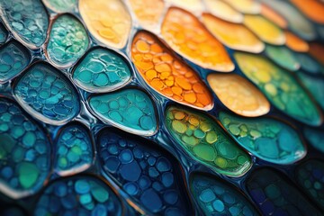 Aufkleber - Abstract art showcasing vibrant, multicolored cells with a glossy, resin-like texture.