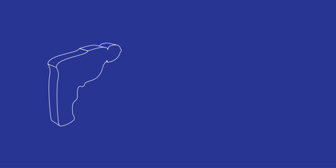 Poster - The outline of a large electric drill symbol made of white lines on the left. 3D view of the object in perspective. Vector illustration on indigo background