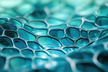 Poster - Abstract image of a teal, interconnected, fluid network resembling a cellular structure or flowing liquid.