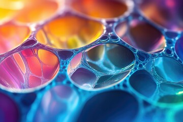 Aufkleber - Abstract close-up of vibrant, interconnected bubbles forming a colorful, intricate network.