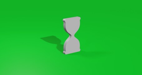 Poster - Isolated realistic white hourglass symbol front view with shadow. 3d illustration on green chroma key background