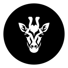 Poster - A giraffe head symbol in the center. Isolated white symbol in black circle. Illustration on transparent background