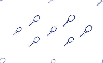 Poster - Seamless pattern of large isolated blue tennis racket symbols. The pattern is divided by a line of elements of lighter tones. Illustration on light transparent background