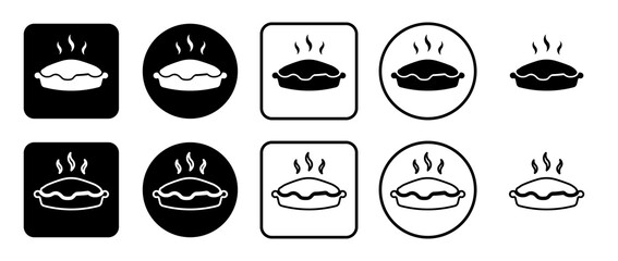 Poster - Icon set of hot pie symbol. Filled, outline, black and white icons set, flat style.  Illustration on transparent background